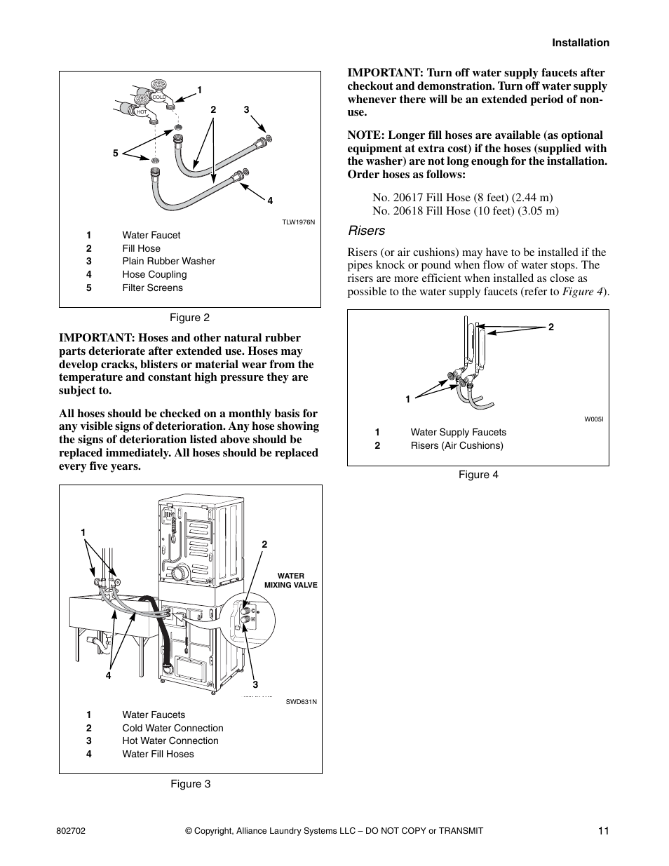 Risers | Alliance Laundry Systems SWD447C User Manual | Page 13 / 54