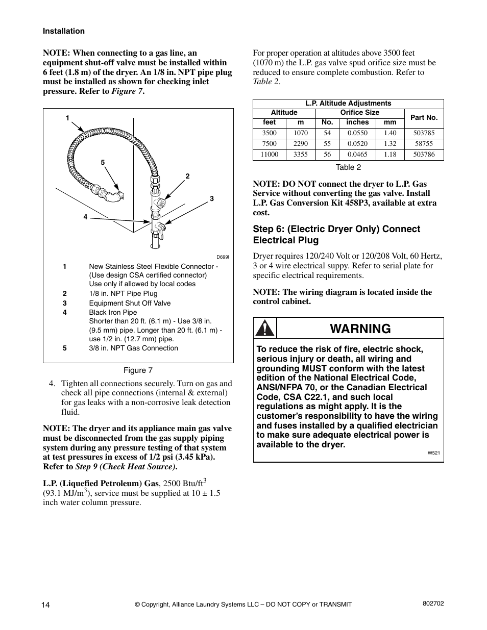 Warning | Alliance Laundry Systems SWD447C User Manual | Page 16 / 54