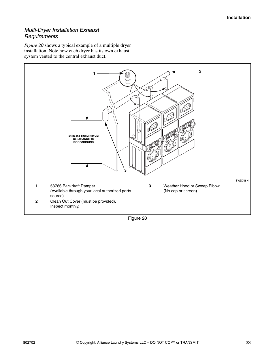 Multi-dryer installation exhaust requirements | Alliance Laundry Systems SWD447C User Manual | Page 25 / 54