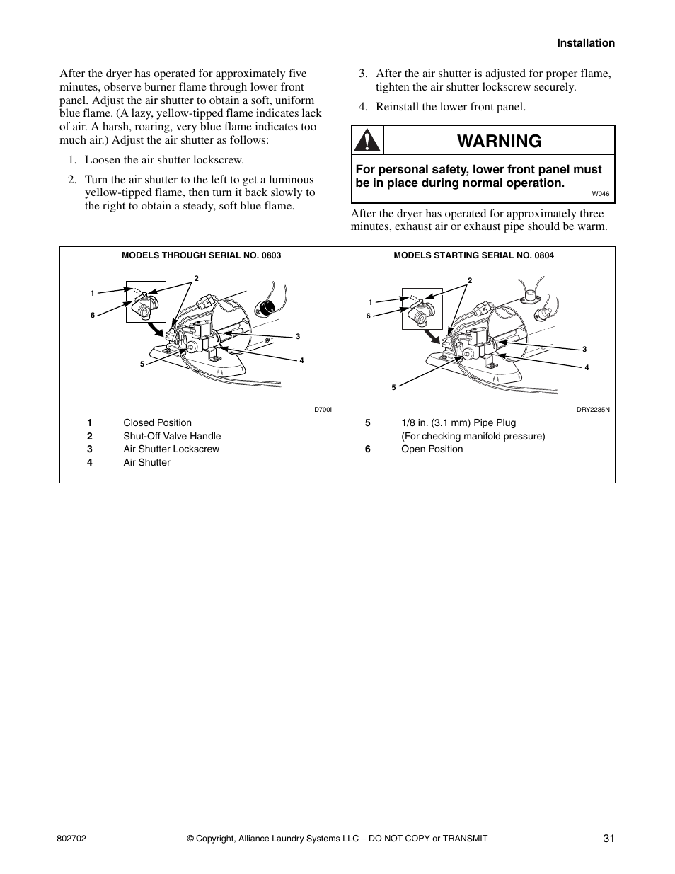 Warning | Alliance Laundry Systems SWD447C User Manual | Page 33 / 54