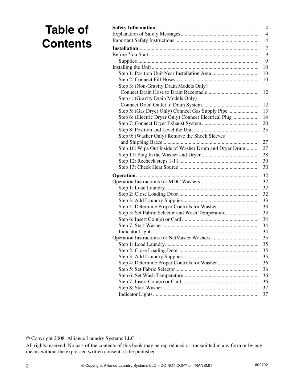 Alliance Laundry Systems SWD447C User Manual | Page 4 / 54
