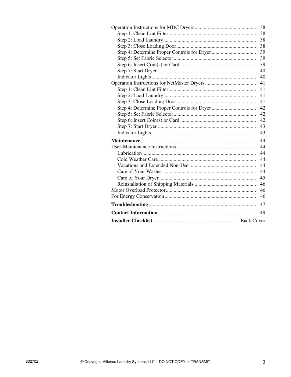 Alliance Laundry Systems SWD447C User Manual | Page 5 / 54