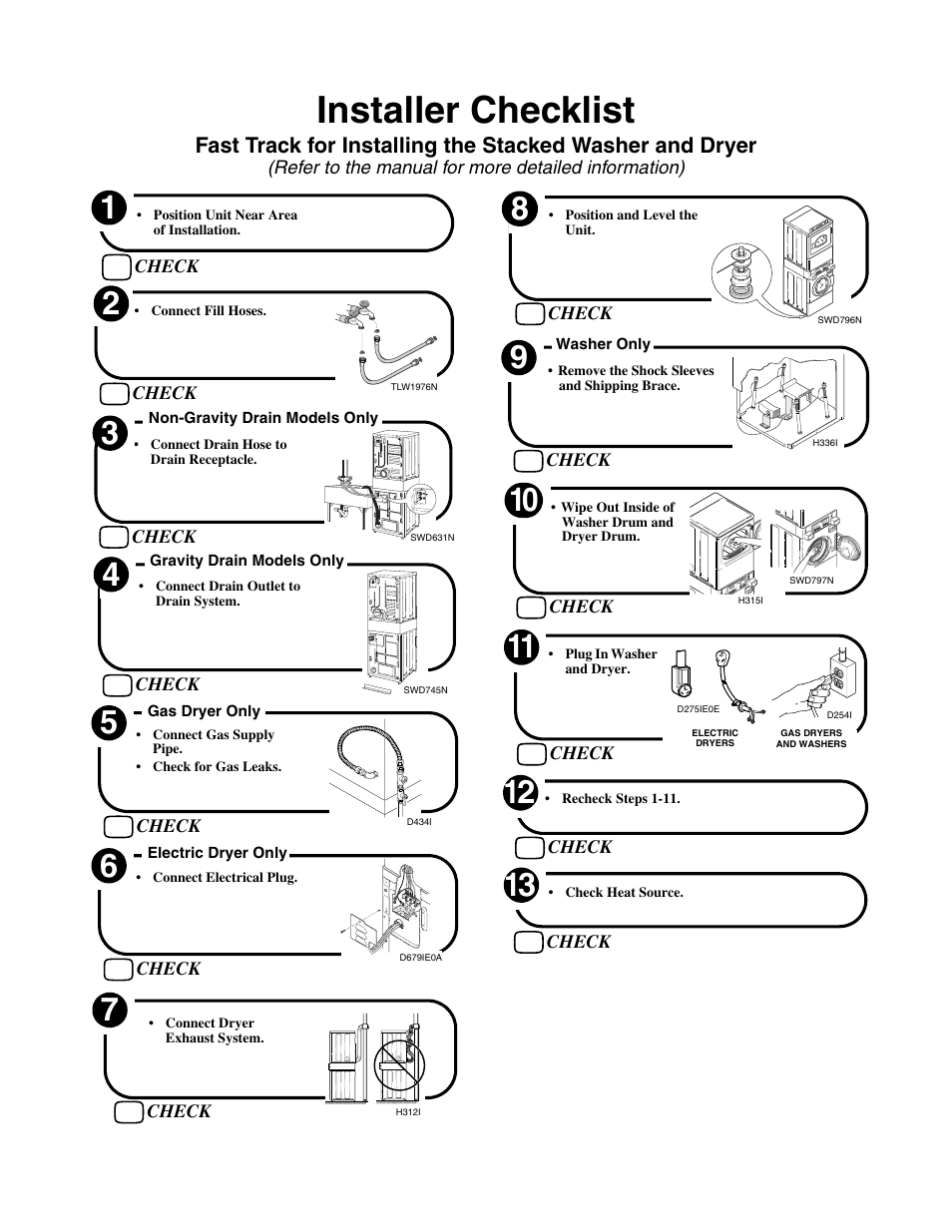 Installer checklist | Alliance Laundry Systems SWD447C User Manual | Page 54 / 54