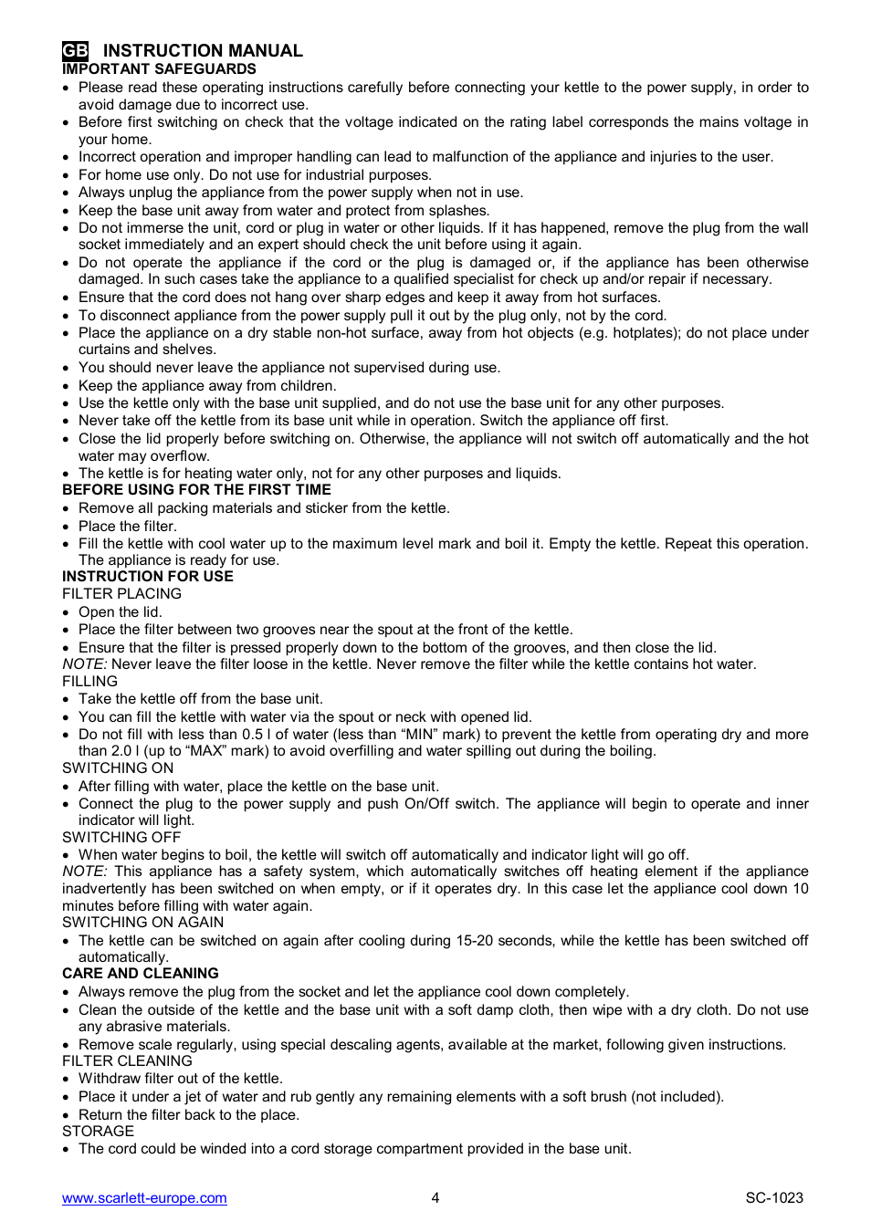 Scarlett SC-1023 User Manual | Page 4 / 20