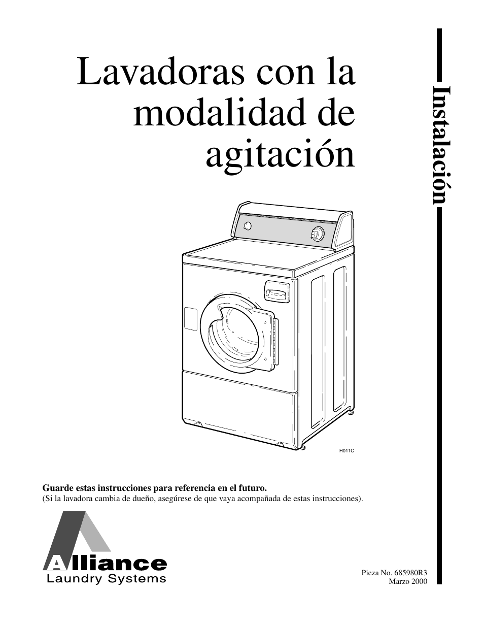 Lavadoras con la modalidad de agitación, Instalació n | Alliance Laundry Systems H011C User Manual | Page 21 / 42
