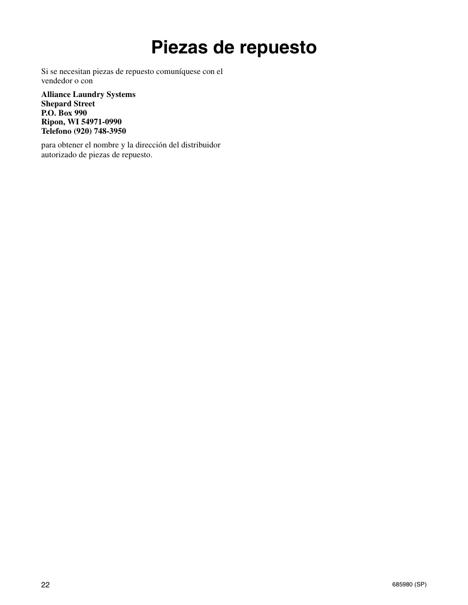 Piezas de repuesto | Alliance Laundry Systems H011C User Manual | Page 24 / 42