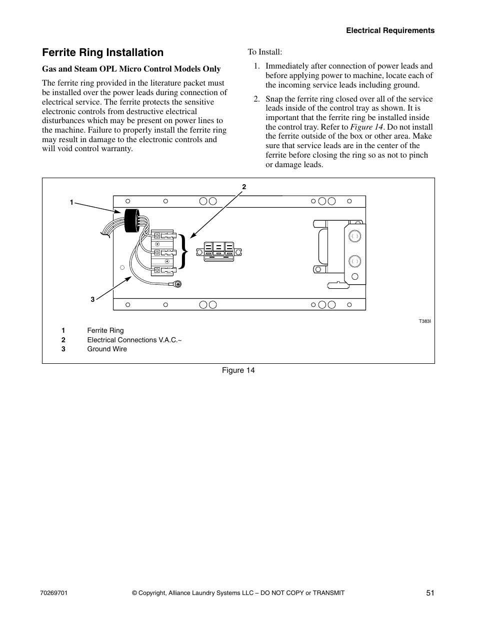 Ferrite ring installation | Alliance Laundry Systems 70269701R4 User Manual | Page 53 / 66