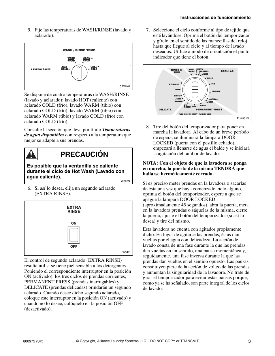 Precaución | Alliance Laundry Systems LTS84B*H User Manual | Page 15 / 20