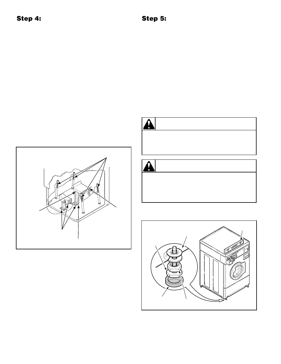 Caution, Step 5: position and level the washer | Alliance Laundry Systems H236I User Manual | Page 12 / 52