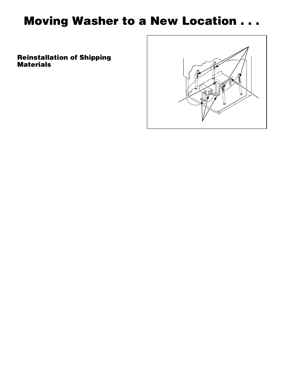 Moving washer to a new location, Reinstallation of shipping materials | Alliance Laundry Systems H236I User Manual | Page 14 / 52