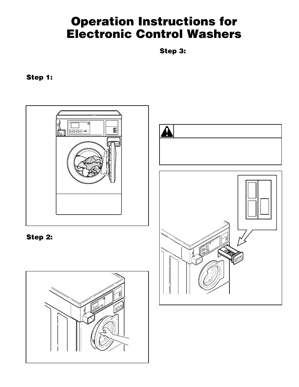 Caution, Step 1: load laundry, Step 2: close loading door | Step 3: add laundry supplies | Alliance Laundry Systems H236I User Manual | Page 19 / 52