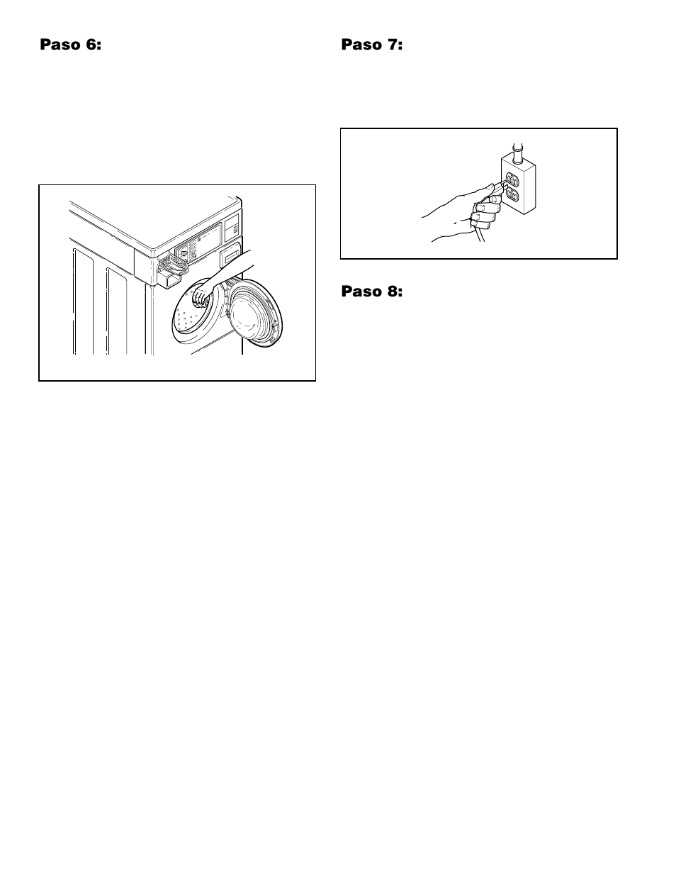 Paso 7: enchufe la lavadora, Paso 8: verifique la instalación | Alliance Laundry Systems H236I User Manual | Page 36 / 52