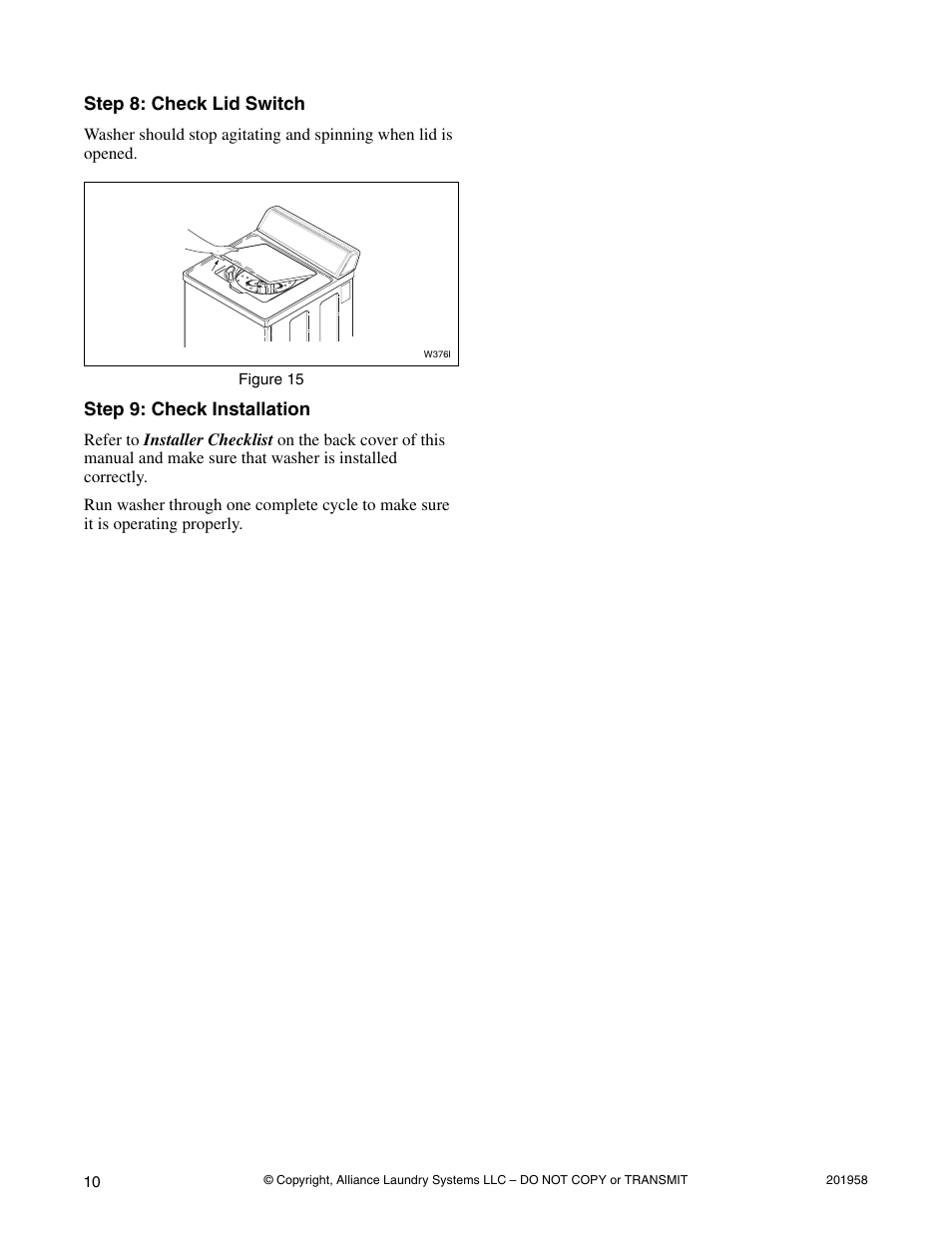 Alliance Laundry Systems Topload Washer User Manual | Page 10 / 12