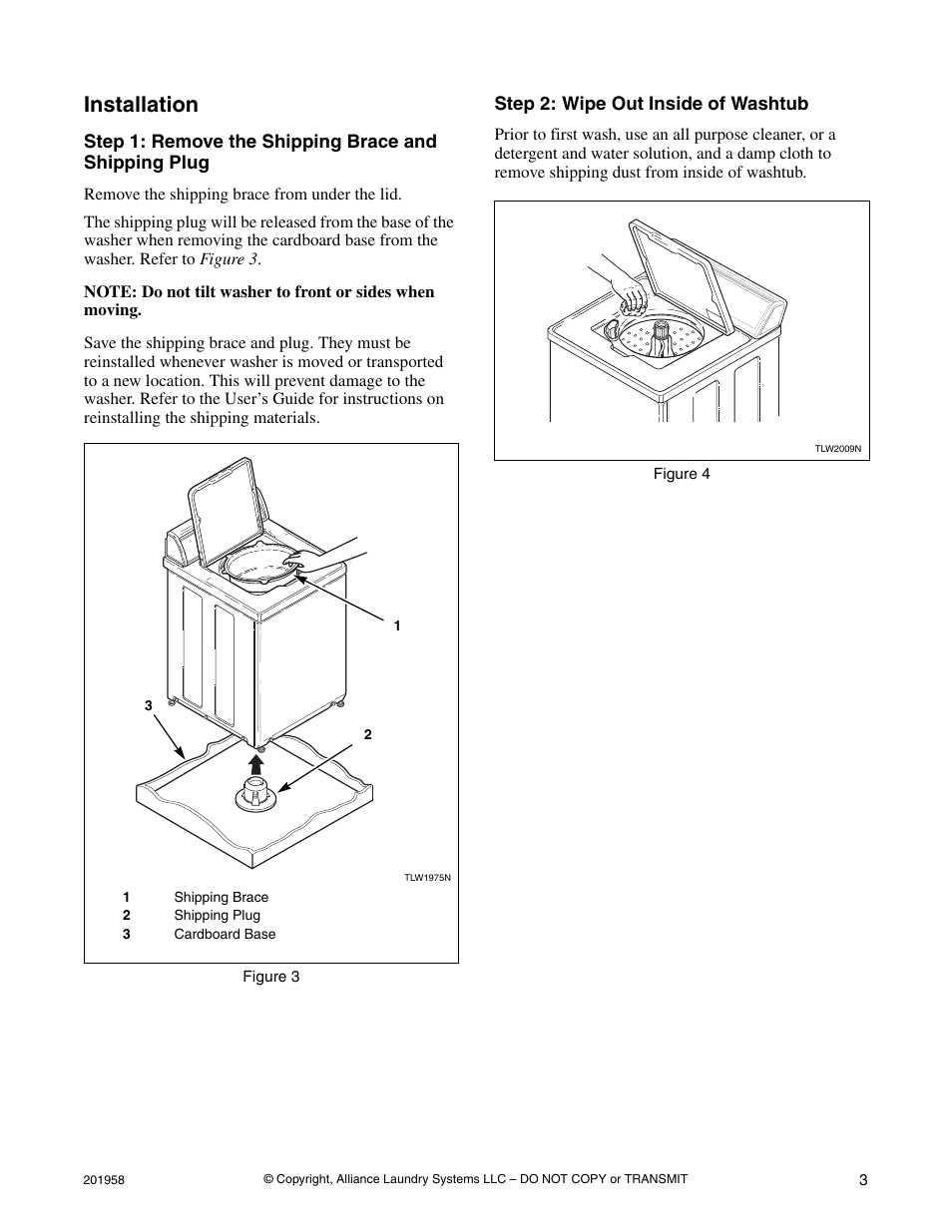 Installation | Alliance Laundry Systems Topload Washer User Manual | Page 3 / 12
