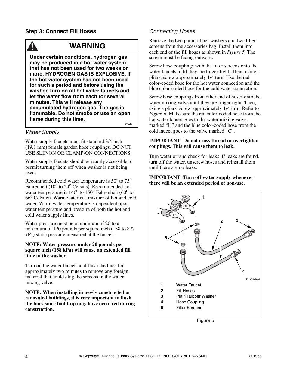 Warning | Alliance Laundry Systems Topload Washer User Manual | Page 4 / 12