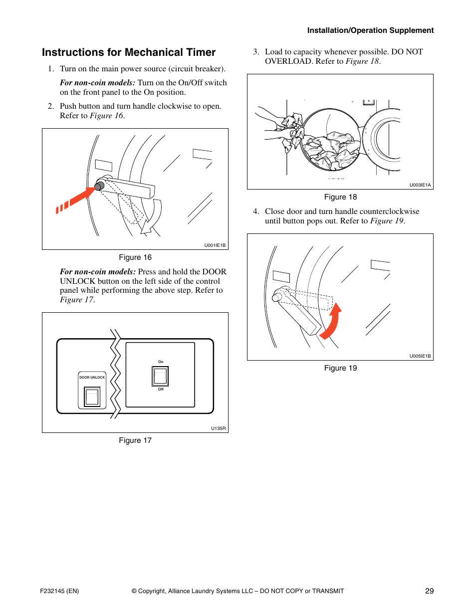 Instructions for mechanical timer | Alliance Laundry Systems CHM166C User Manual | Page 31 / 38