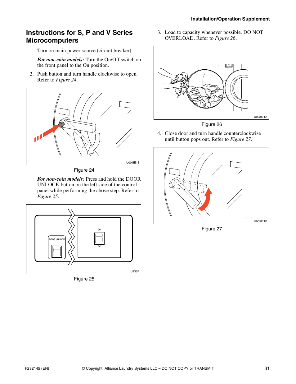 Instructions for s, p and v series microcomputers, For non-coin models | Alliance Laundry Systems CHM166C User Manual | Page 33 / 38