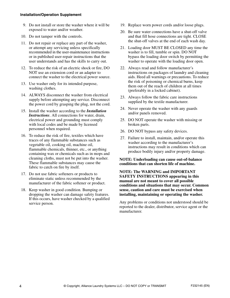 Alliance Laundry Systems CHM166C User Manual | Page 6 / 38