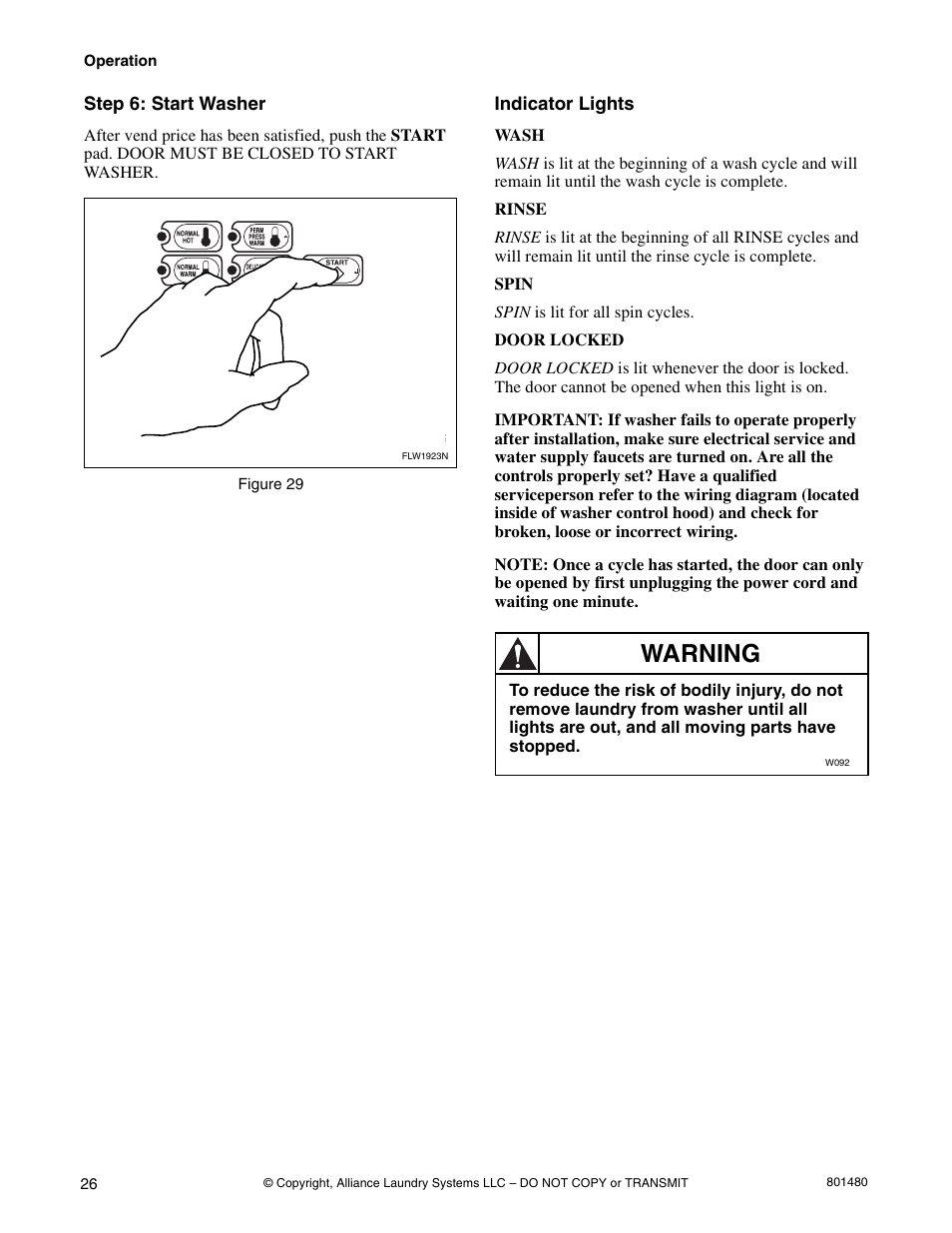 Warning | Alliance Laundry Systems H264I User Manual | Page 28 / 76