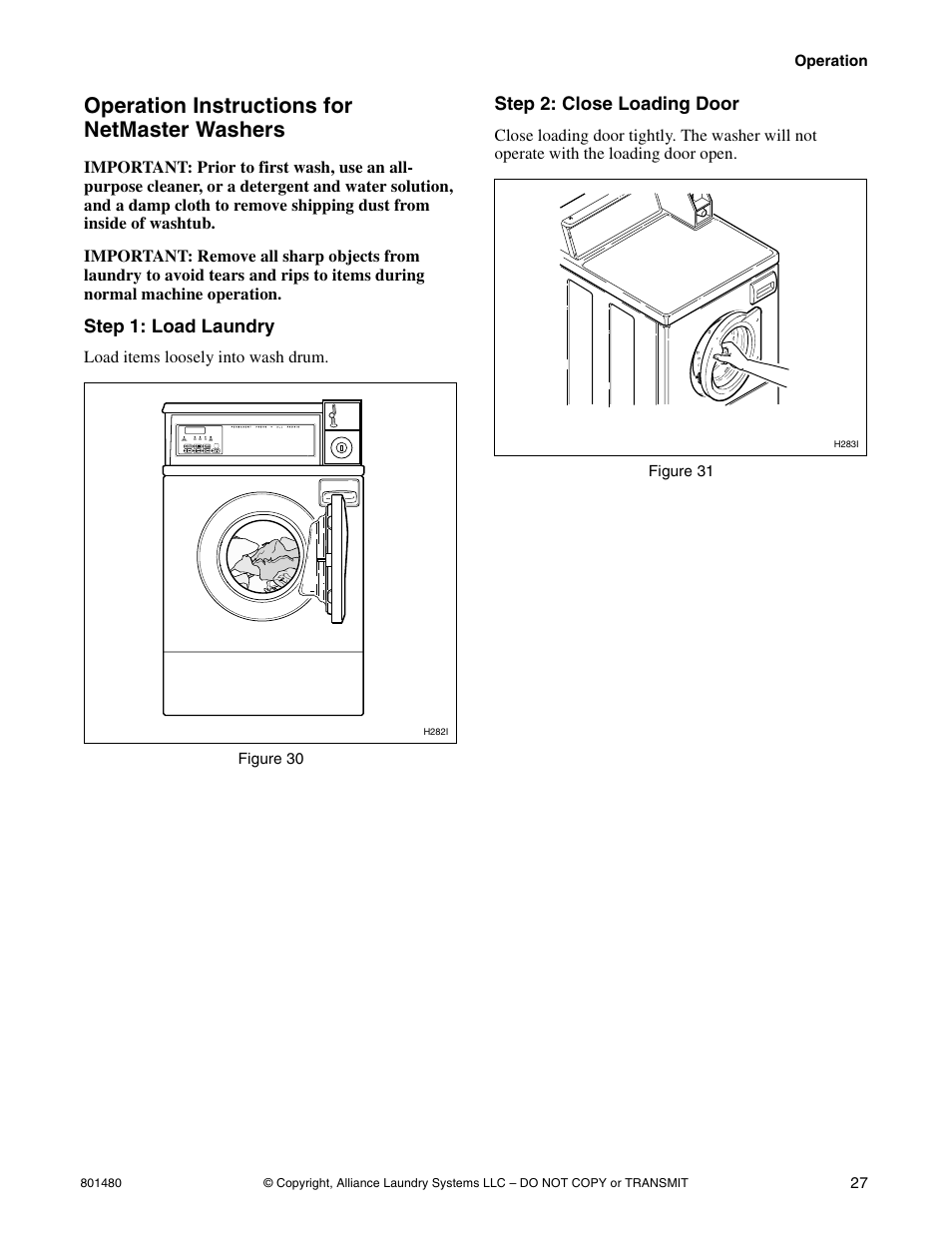 Operation instructions for netmaster washers | Alliance Laundry Systems H264I User Manual | Page 29 / 76