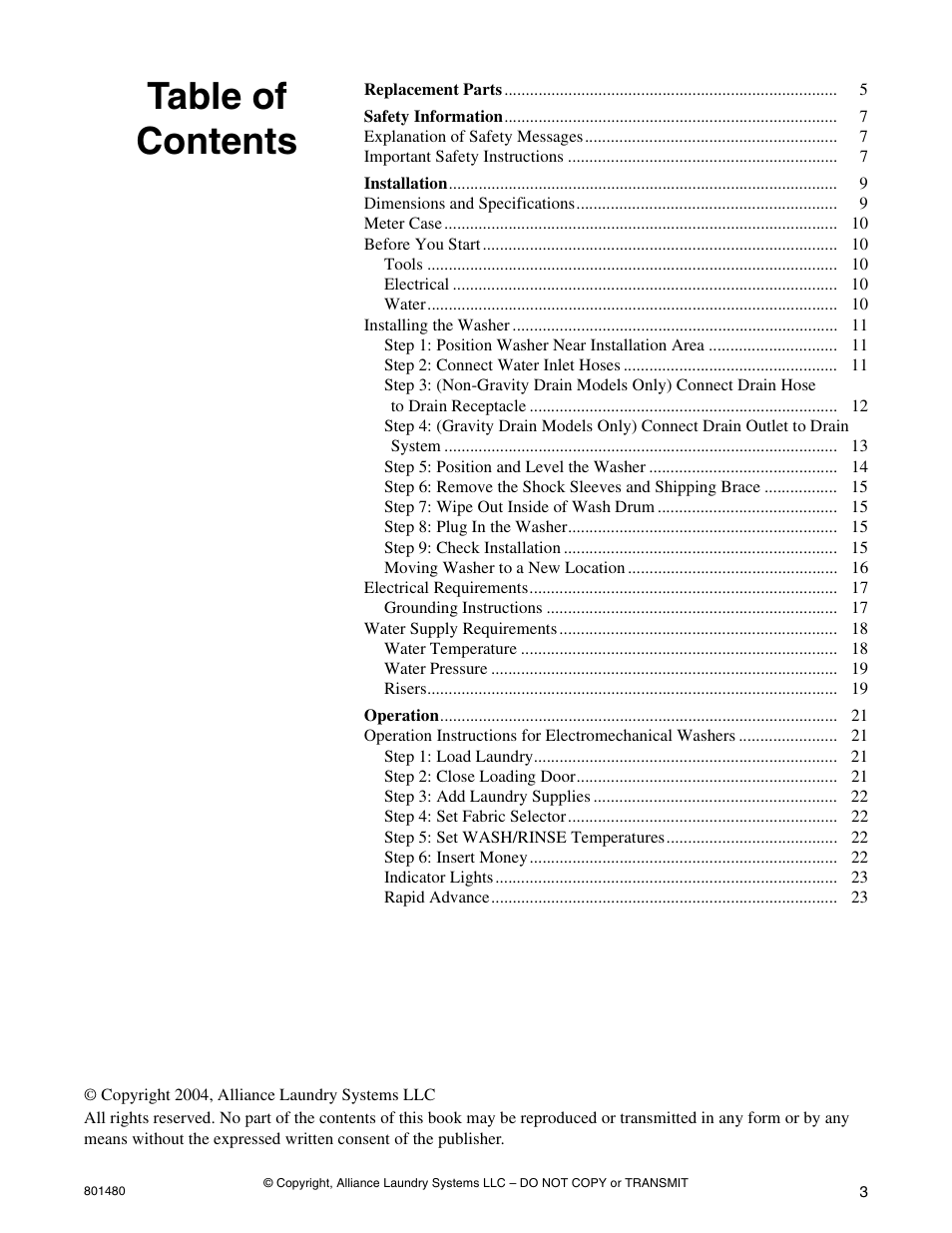 Alliance Laundry Systems H264I User Manual | Page 5 / 76