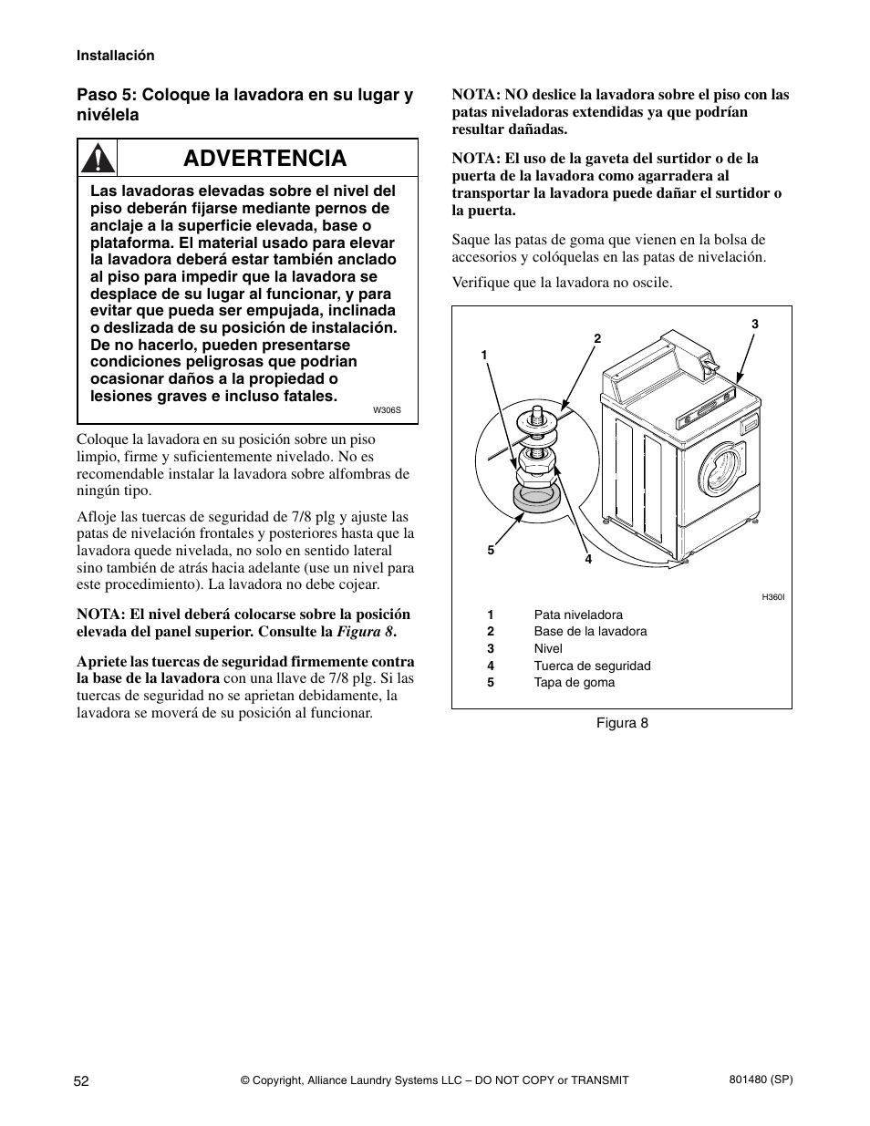Advertencia | Alliance Laundry Systems H264I User Manual | Page 54 / 76