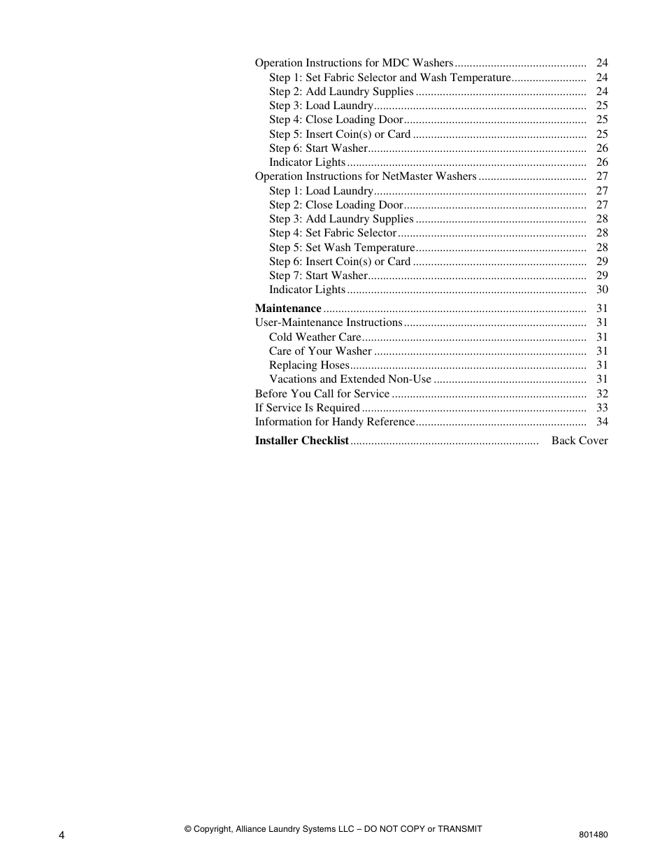 Alliance Laundry Systems H264I User Manual | Page 6 / 76