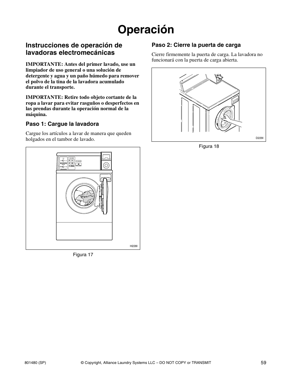 Operación | Alliance Laundry Systems H264I User Manual | Page 61 / 76