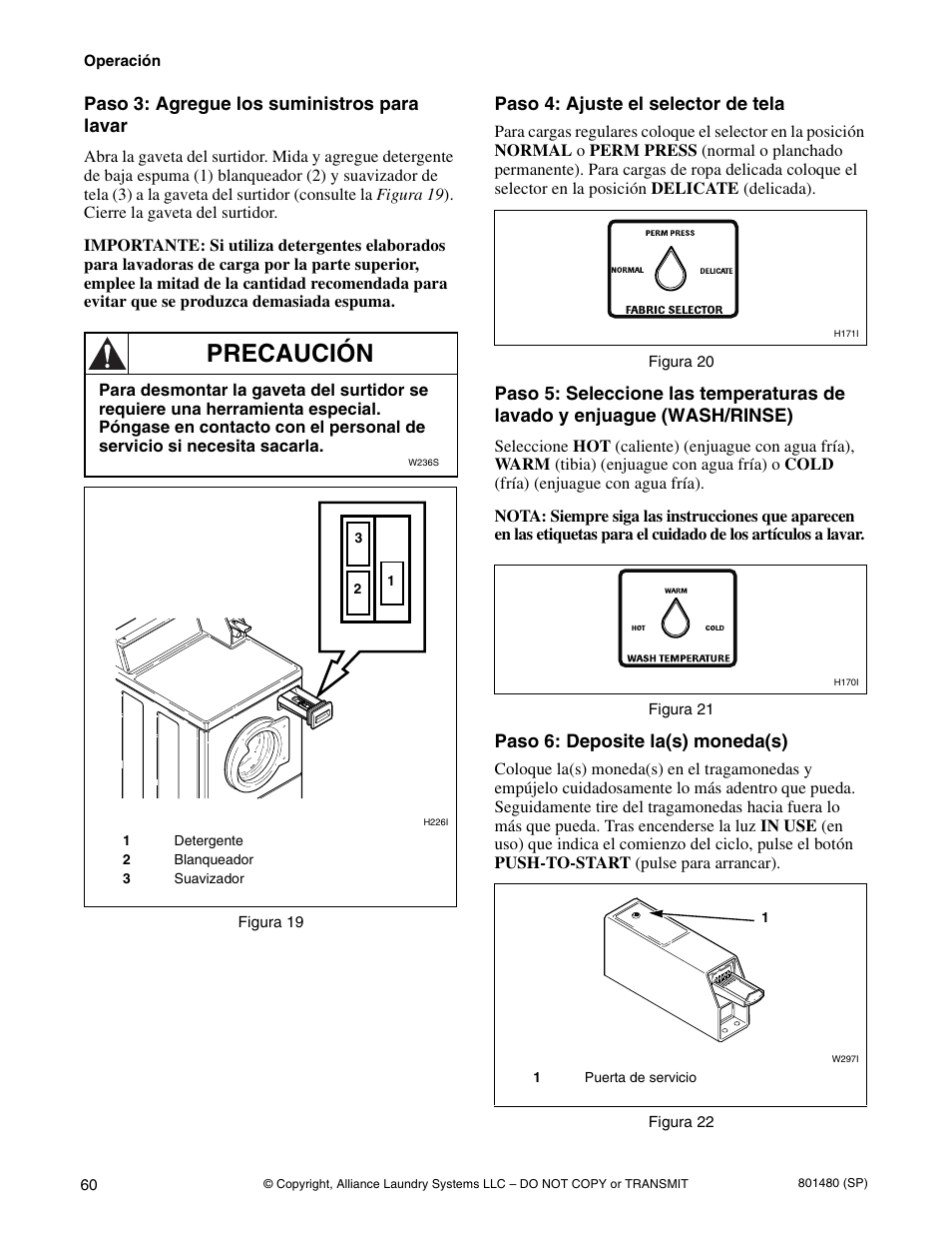 Precaución | Alliance Laundry Systems H264I User Manual | Page 62 / 76