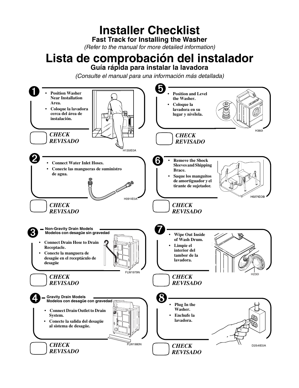 Installer checklist, Lista de comprobación del instalador | Alliance Laundry Systems H264I User Manual | Page 76 / 76