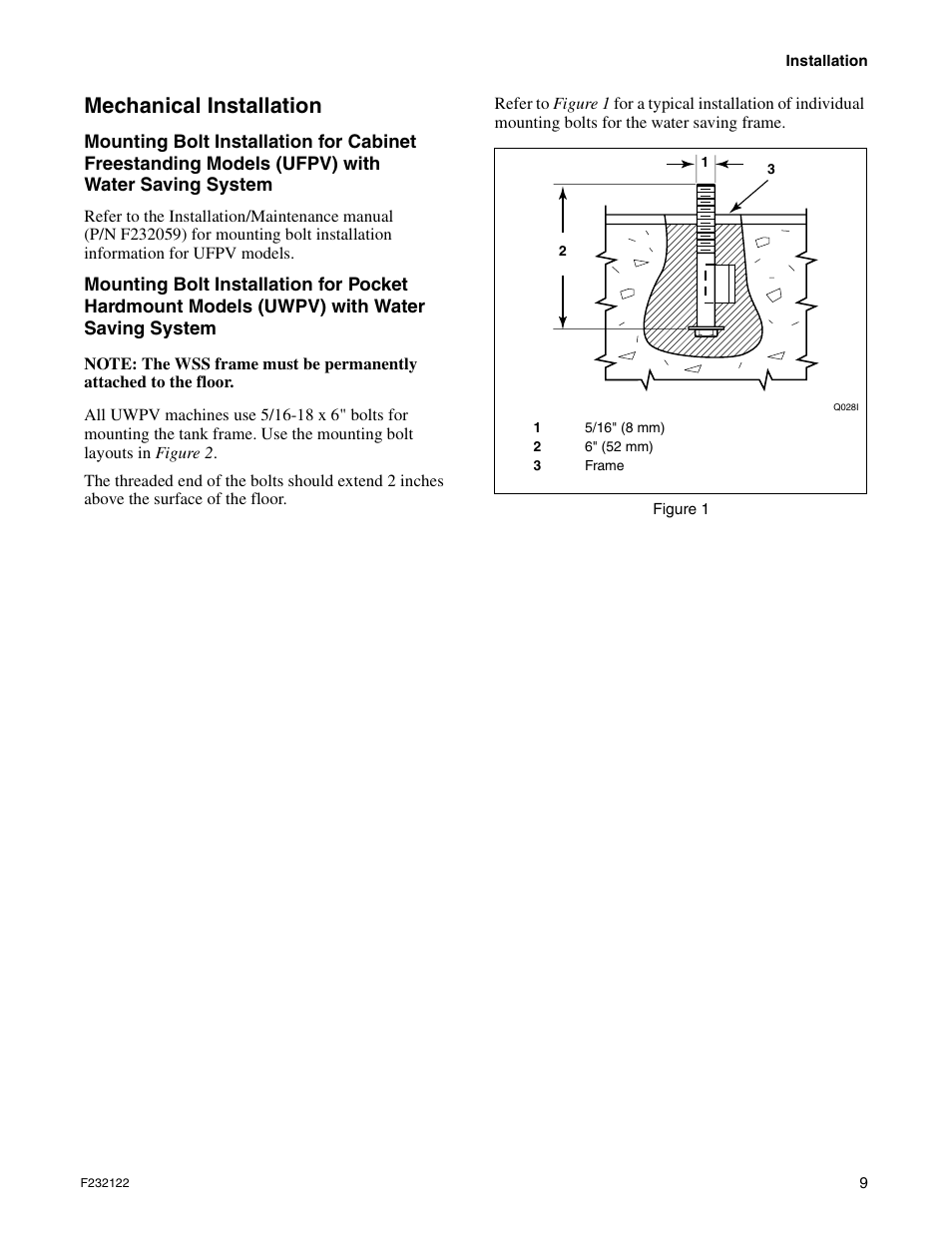 Mechanical installation | Alliance Laundry Systems F232122R3 User Manual | Page 11 / 64