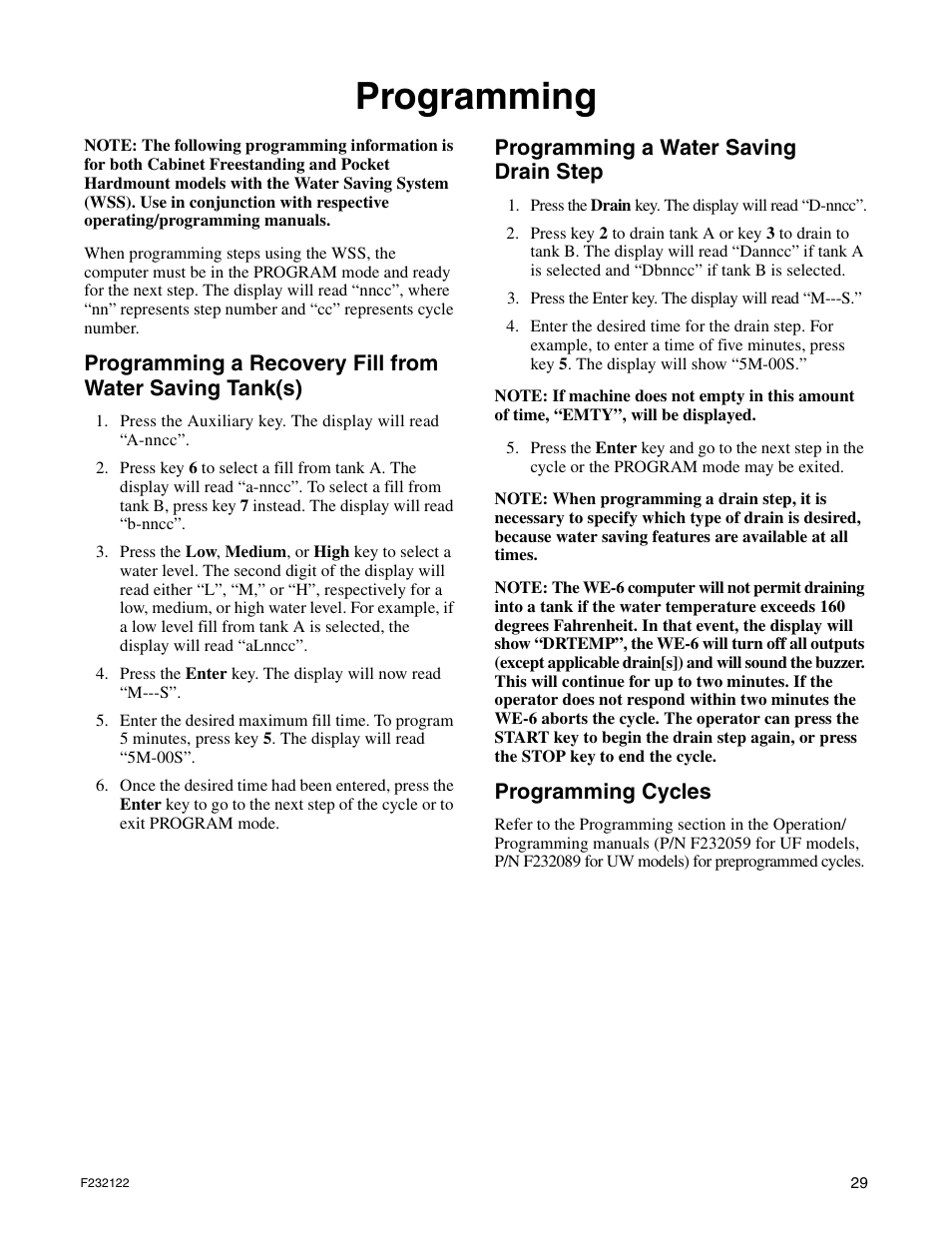 Programming | Alliance Laundry Systems F232122R3 User Manual | Page 31 / 64