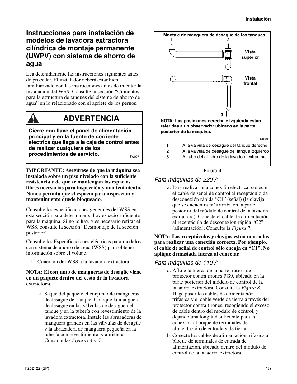 Advertencia | Alliance Laundry Systems F232122R3 User Manual | Page 47 / 64