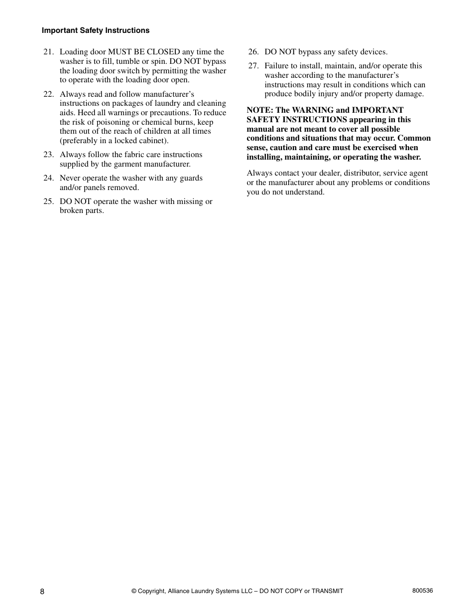 Alliance Laundry Systems H2641 User Manual | Page 10 / 70