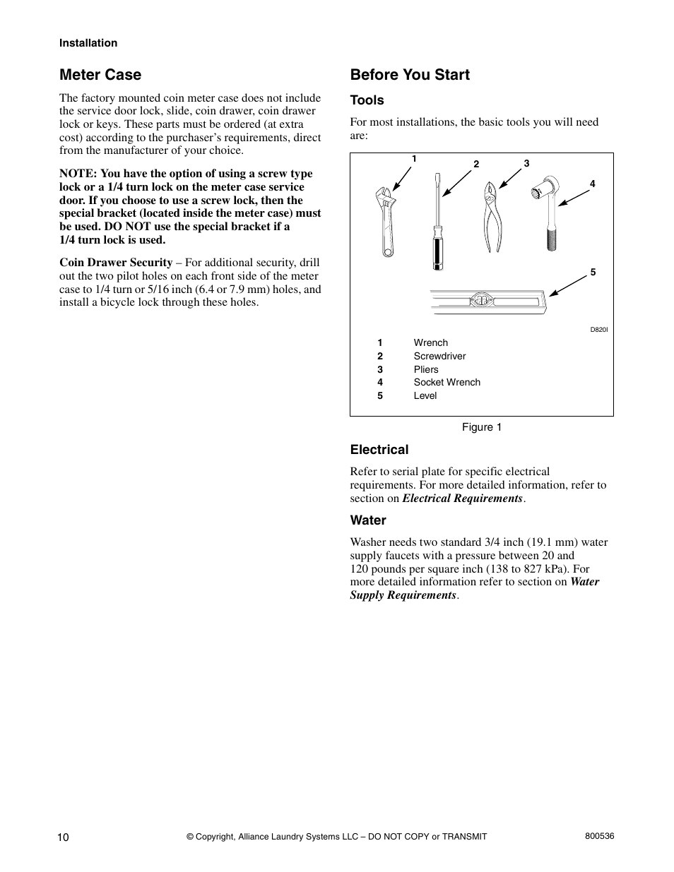 Meter case, Before you start | Alliance Laundry Systems H2641 User Manual | Page 12 / 70
