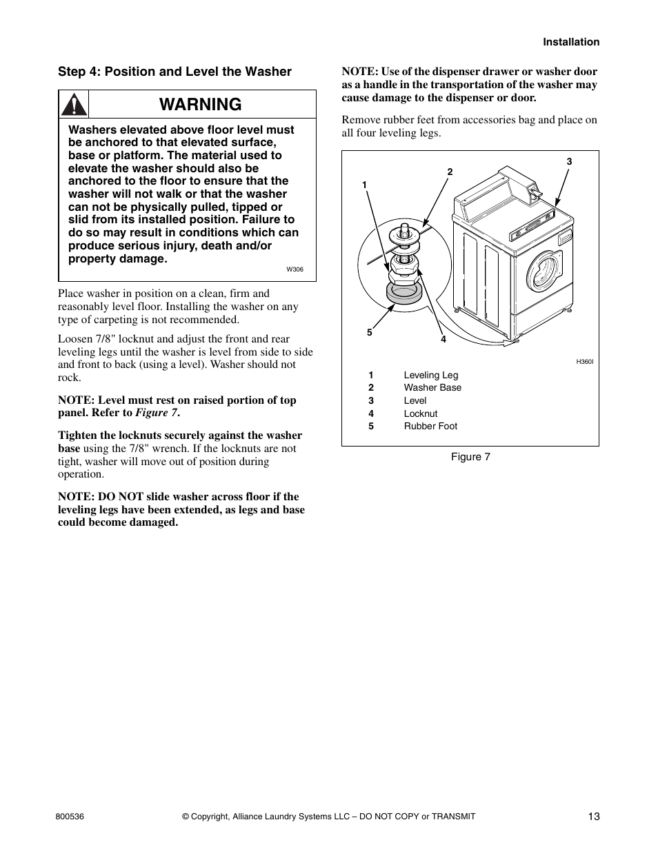 Warning | Alliance Laundry Systems H2641 User Manual | Page 15 / 70
