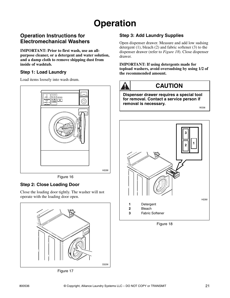Operation, Caution | Alliance Laundry Systems H2641 User Manual | Page 23 / 70