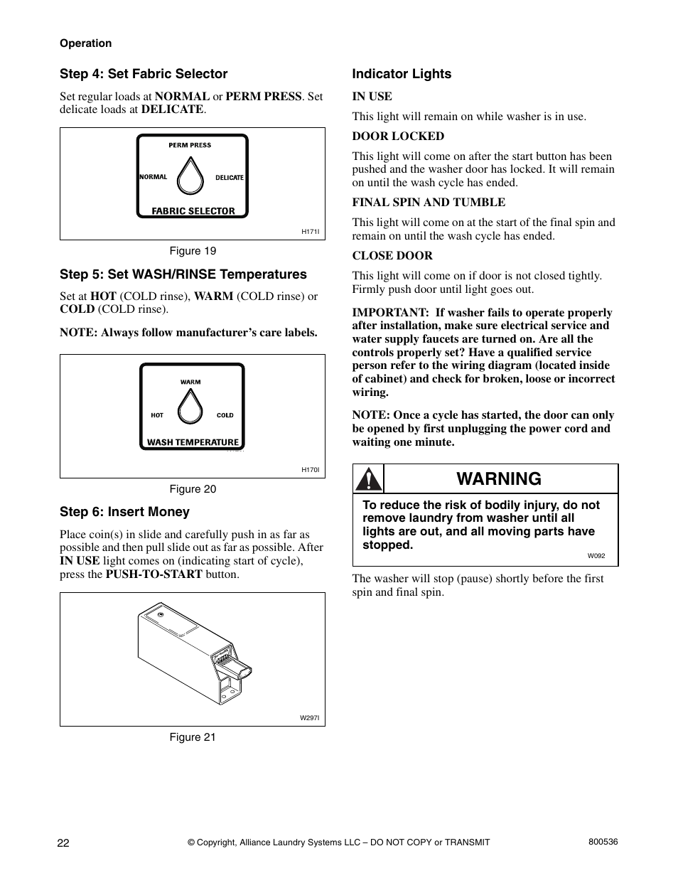 Warning | Alliance Laundry Systems H2641 User Manual | Page 24 / 70