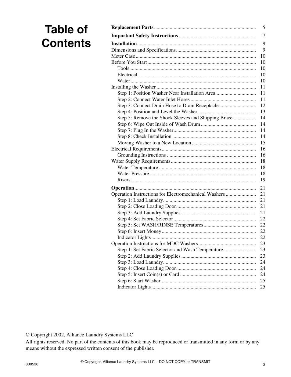 Alliance Laundry Systems H2641 User Manual | Page 5 / 70