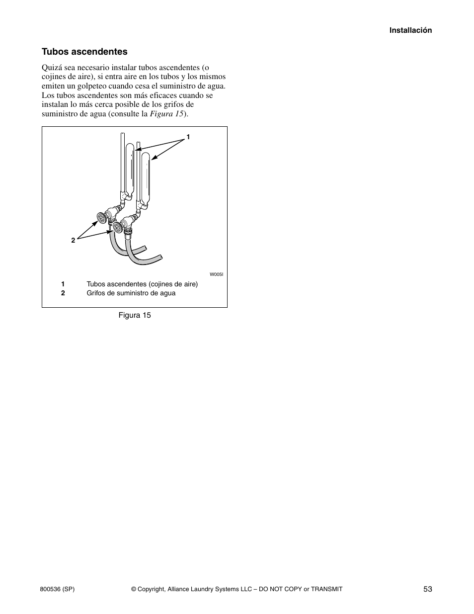 Tubos ascendentes | Alliance Laundry Systems H2641 User Manual | Page 55 / 70