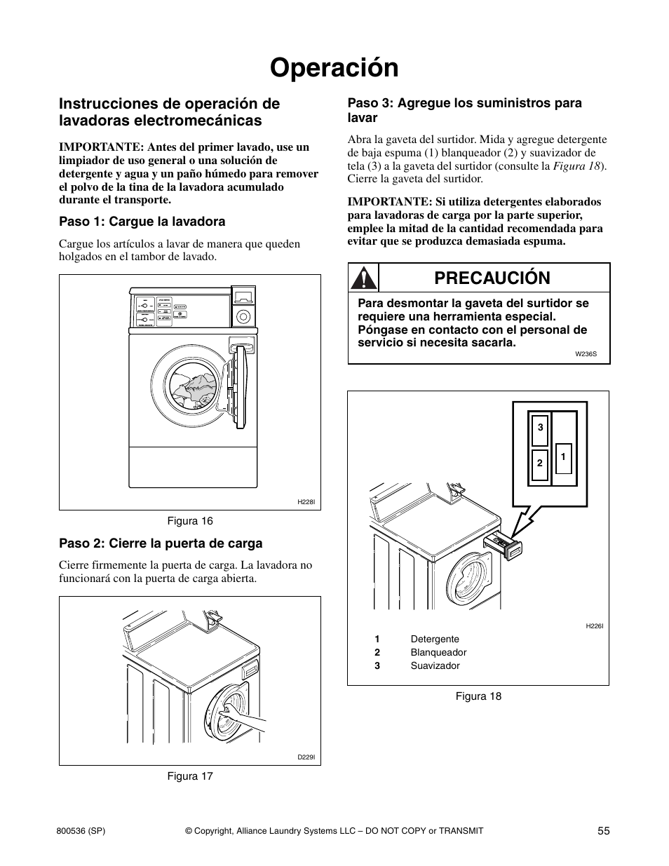 Operación, Precaución | Alliance Laundry Systems H2641 User Manual | Page 57 / 70