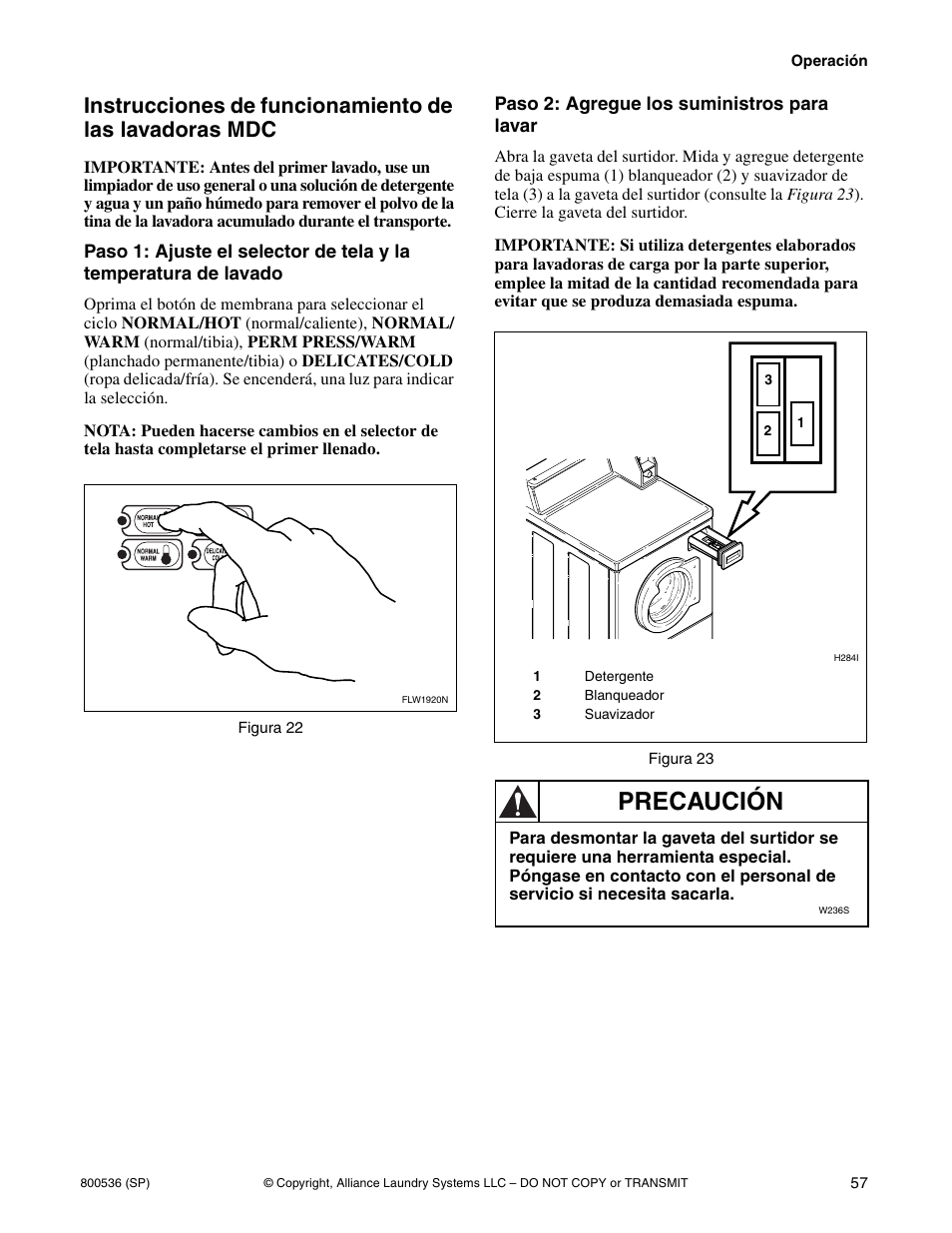 Precaución | Alliance Laundry Systems H2641 User Manual | Page 59 / 70