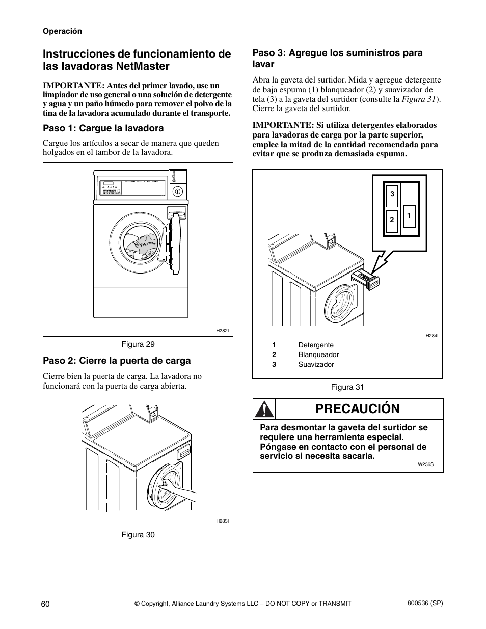 Precaución | Alliance Laundry Systems H2641 User Manual | Page 62 / 70