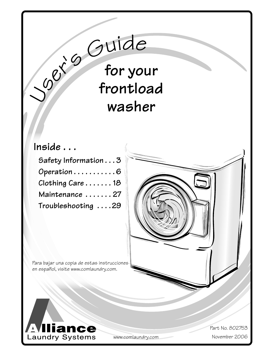 Alliance Laundry Systems Frontload Washer User Manual | 31 pages