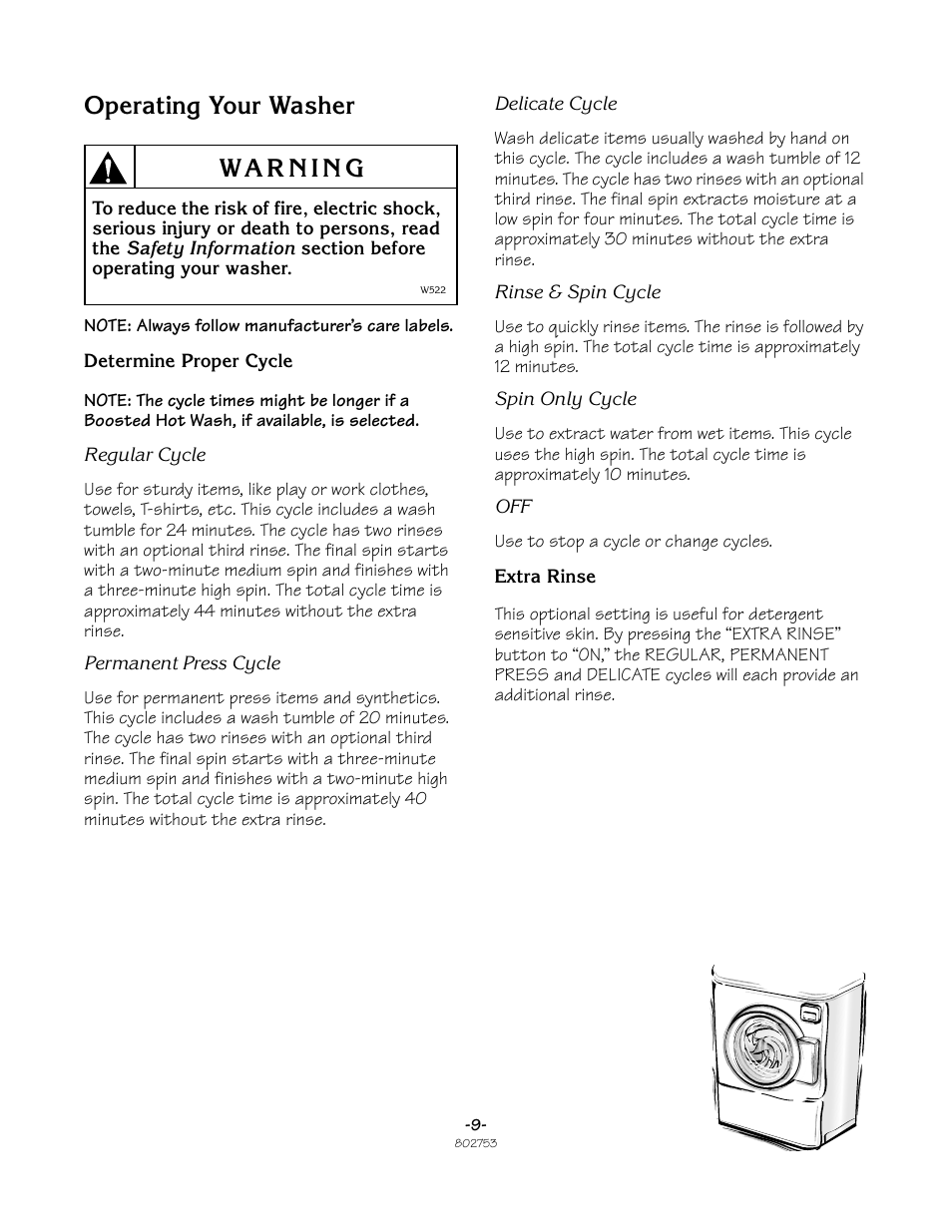 Operating your washer | Alliance Laundry Systems Frontload Washer User Manual | Page 9 / 31