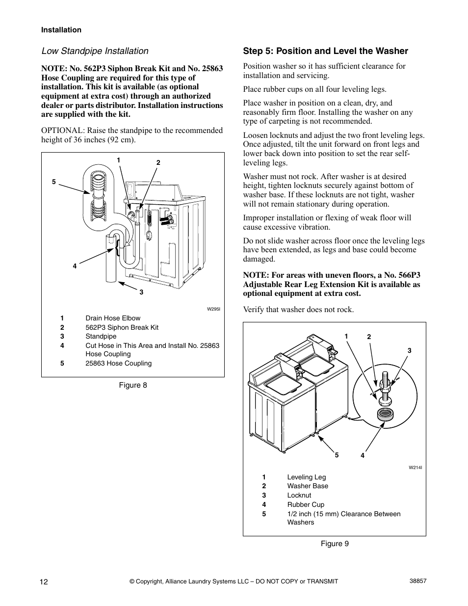 Step 5: position and level the washer | Alliance Laundry Systems W446I User Manual | Page 14 / 40