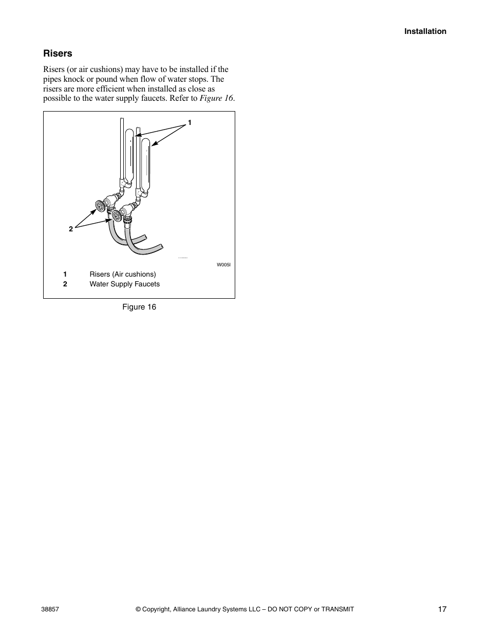 Risers | Alliance Laundry Systems W446I User Manual | Page 19 / 40