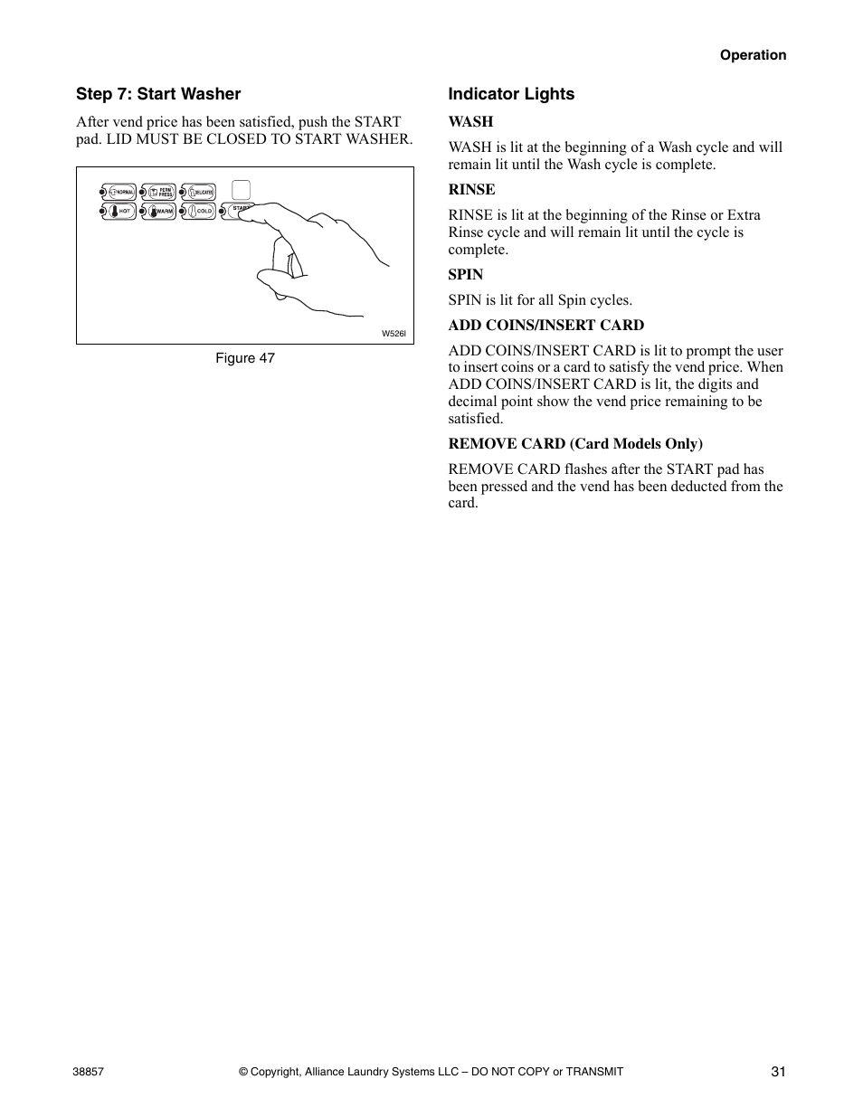 Step 7: start washer indicator lights | Alliance Laundry Systems W446I User Manual | Page 33 / 40