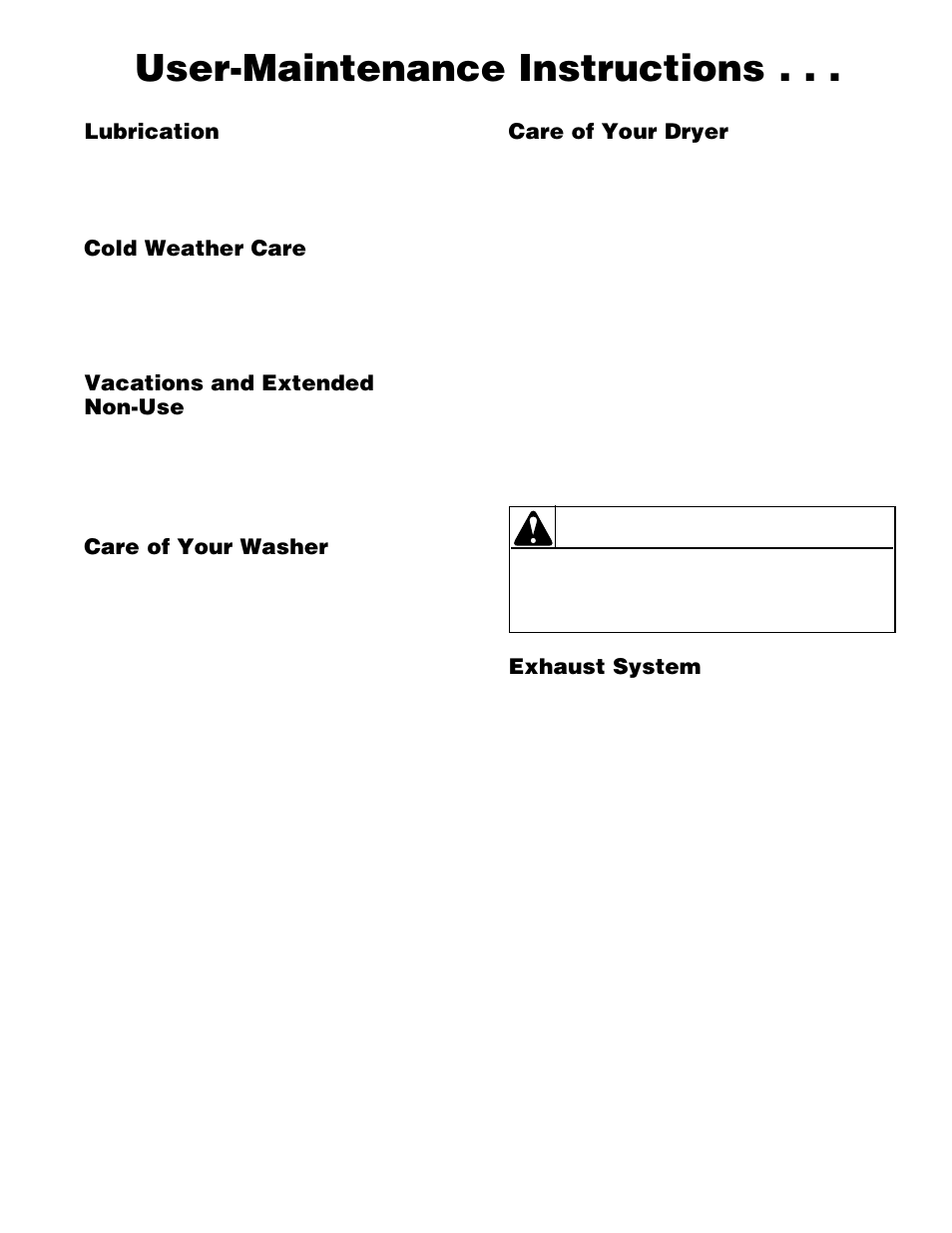 User-maintenance instructions, Caution | Alliance Laundry Systems H242I User Manual | Page 51 / 114