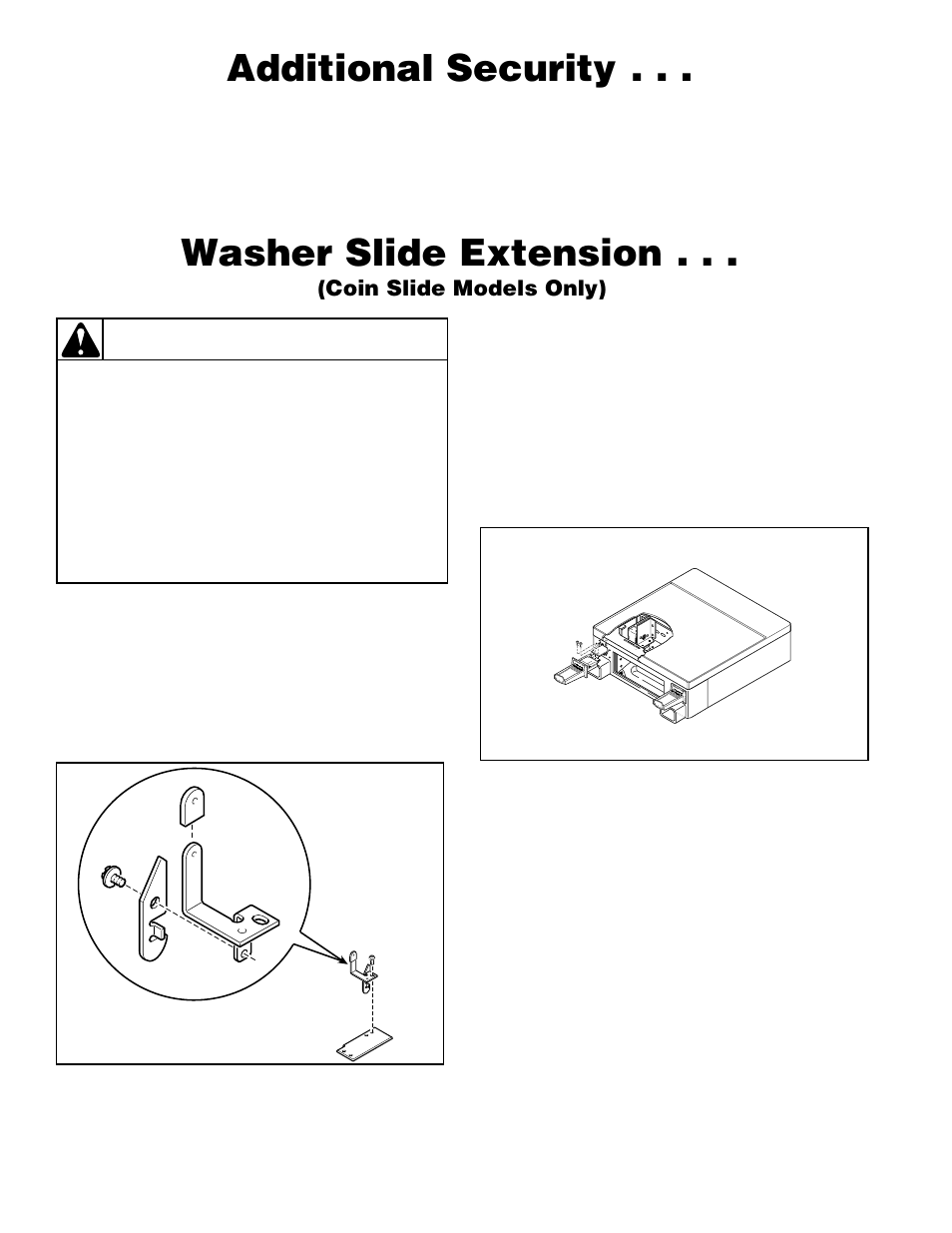 Additional security, Washer slide extension, Warning | Alliance Laundry Systems H242I User Manual | Page 8 / 114